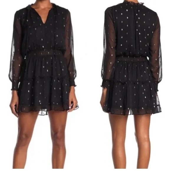NSR | Black Ruffle Sheer/Lined Mini Dress Size Large - Picture 1 of 11